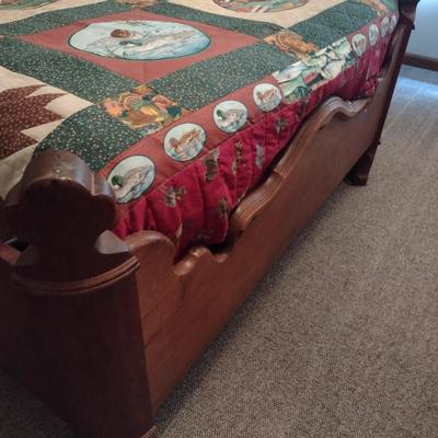 Antique High Back Solid Wood Victorian Design Full Sized Bed Frame and Mattress Set (Covering Not Included)