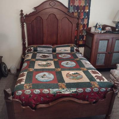 Antique High Back Solid Wood Victorian Design Full Sized Bed Frame and Mattress Set (Covering Not Included)