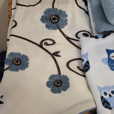 VALANCE, WASHCLOTHS AND OWL MATERIAL
