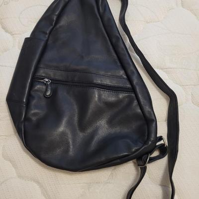 LEATHER SHOULDER PACK, WINTER GLOVES, CU HAT AND CALCULATOR