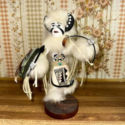 10 KACHINA DOLL WHITE BUFFALO WARRIOR 9" TALL ARTIST SIGNED