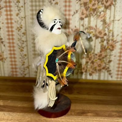 10 KACHINA DOLL WHITE BUFFALO WARRIOR 9" TALL ARTIST SIGNED