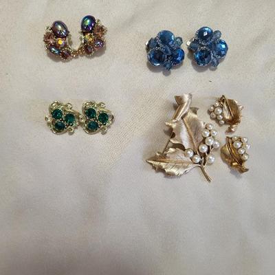 LISNER, W GERMANY AND TRIFARI CLIP-ON EARRINGS AND BROOCH