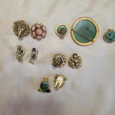 CLIP-ON EARRINGS AND BROOCH