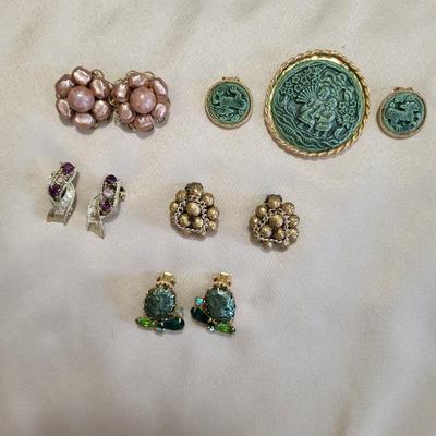 CLIP-ON EARRINGS AND BROOCH
