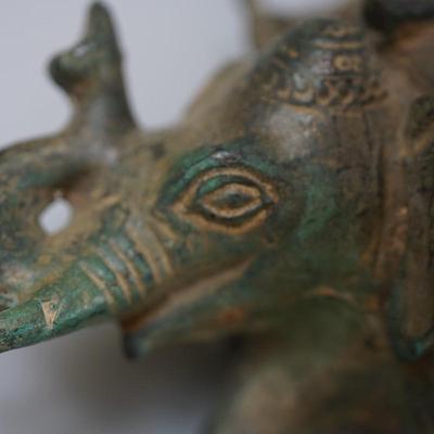 BURMESE FIGURE RIDING ELEPHANT BRONZE 7"