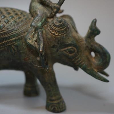 BURMESE FIGURE RIDING ELEPHANT BRONZE 7"