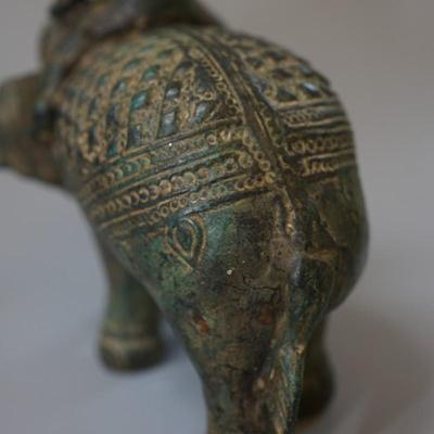 BURMESE FIGURE RIDING ELEPHANT BRONZE 7"