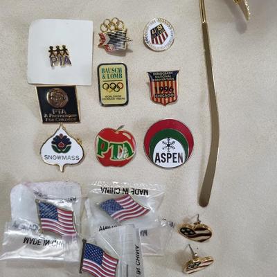 VARIETY OF PINS AND BOOKMARK