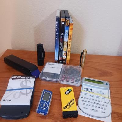 TEXAS INSTRUMENT CALCULATOR, ZEICO BOOKMARK DICTIONARY II, SONY SPORTS FM WALKMAN AND MORE