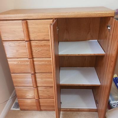 UNIQUE SOLID WOOD CHEST OF DRAWERS WITH SHELVES BEHIND CABINET DOORS