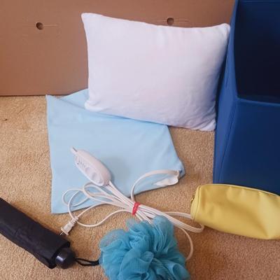 CLOTH BASKET, HEATING PAD, SMALL PILLOW, UMBRELLA AND MORE