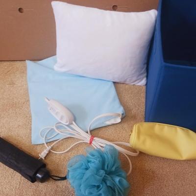 CLOTH BASKET, HEATING PAD, SMALL PILLOW, UMBRELLA AND MORE