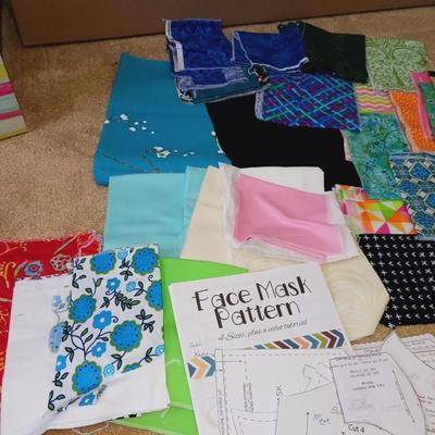 SCRAPS OF SEWING MATERIAL AND MASK PATTERNS