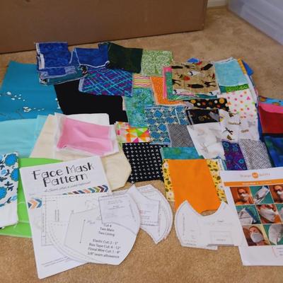 SCRAPS OF SEWING MATERIAL AND MASK PATTERNS