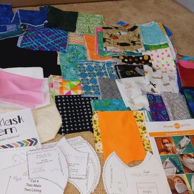 SCRAPS OF SEWING MATERIAL AND MASK PATTERNS