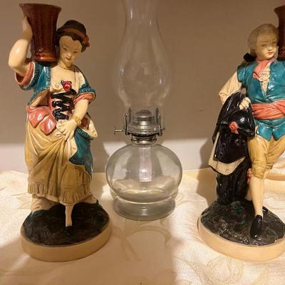 Ceramic figurines and oil lamp
