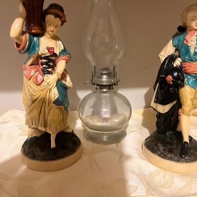 Ceramic figurines and oil lamp