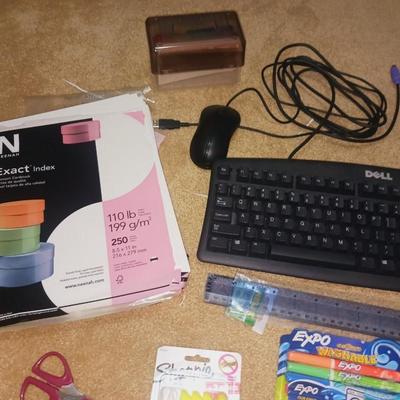 DELL KEYBOARD, RCA VOICE RECORDER, MARKERS, INDEX BOX AND MORE