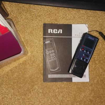 DELL KEYBOARD, RCA VOICE RECORDER, MARKERS, INDEX BOX AND MORE