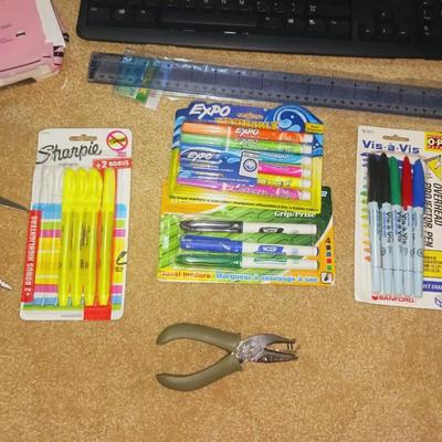 DELL KEYBOARD, RCA VOICE RECORDER, MARKERS, INDEX BOX AND MORE