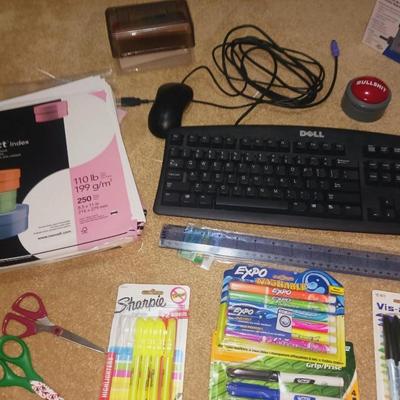DELL KEYBOARD, RCA VOICE RECORDER, MARKERS, INDEX BOX AND MORE