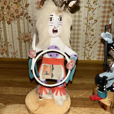 15 LOT 3 KACHINA DOLLS GRAY WOLF HOOP DANCER BEAR Rabbit Fur