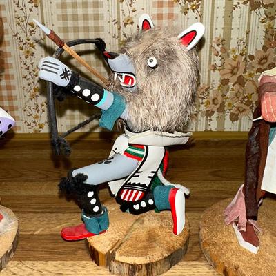 15 LOT 3 KACHINA DOLLS GRAY WOLF HOOP DANCER BEAR Rabbit Fur