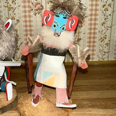 15 LOT 3 KACHINA DOLLS GRAY WOLF HOOP DANCER BEAR Rabbit Fur
