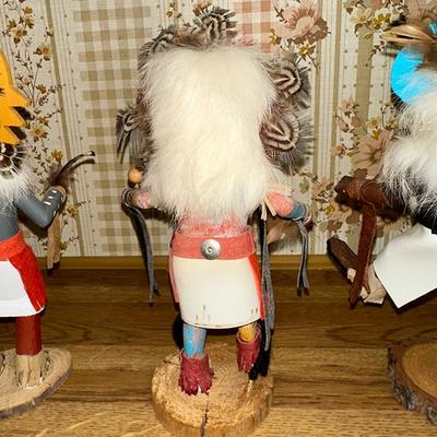 16 LOT 3 KACHINA DOLLS SHALKO SUN AND OWL 7" RABBIT FUR