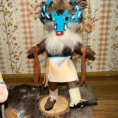 16 LOT 3 KACHINA DOLLS SHALKO SUN AND OWL 7" RABBIT FUR