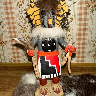 16 LOT 3 KACHINA DOLLS SHALKO SUN AND OWL 7" RABBIT FUR