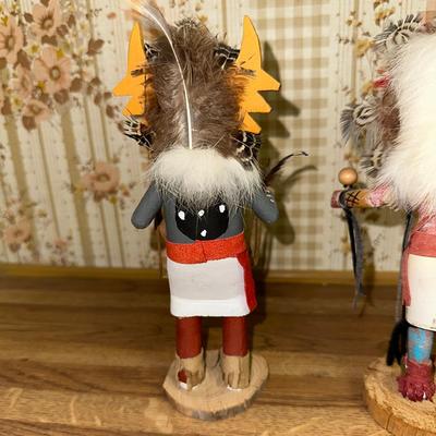 16 LOT 3 KACHINA DOLLS SHALKO SUN AND OWL 7" RABBIT FUR