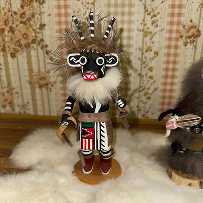 17 LOT 3 KACHINA DOLLS 3 HORN BEAR & SUN 7" TALL MARKED BOTTOM