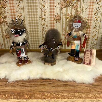 17 LOT 3 KACHINA DOLLS 3 HORN BEAR & SUN 7" TALL MARKED BOTTOM