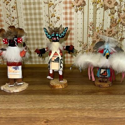 18 LOT 3 KACHINA DOLLS EAGLE BLACK ORGO RED EARS 4.5"