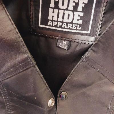 MEN'S TUFF HIDE LEATHER VEST (M) & HOLLOWAY COLLEGE LETTER JACKET (L)