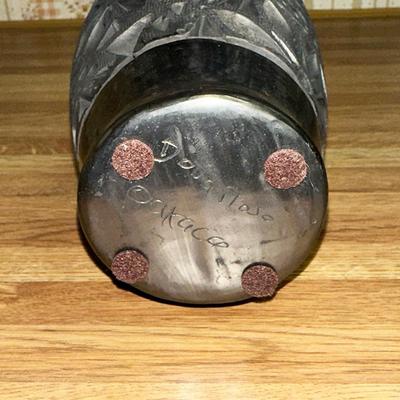 21 DONA ROSA OAXACA BLACK POTTERY VASE 8" PIERCED FLOWER DESIGN