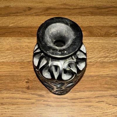 23 BLACK POTTERY BUD VASE BY ARTIST DONA ROSA OAXACA MEXICO 5.5"
