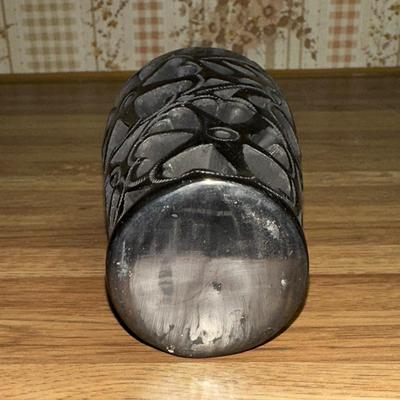 23 BLACK POTTERY BUD VASE BY ARTIST DONA ROSA OAXACA MEXICO 5.5"