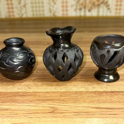 24 LOT OF 3 SMALL PIERCED VASES BY ARTIST DONA ROSA OAXACA MEXICO