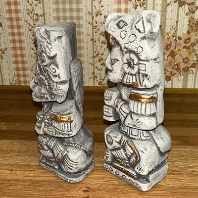 27 PAIR AZTEC MAYAN CARVED FIGURES GOLD ACCENT 6" TALL BOOKENDS