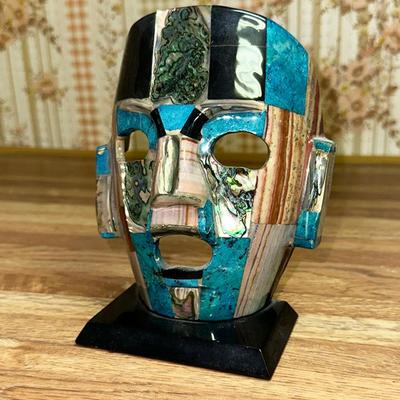 29 AZTEC MAYAN MASK SCULPTURE MULTICOLOR 6"