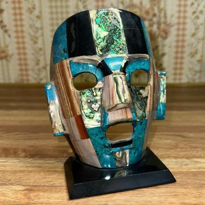 29 AZTEC MAYAN MASK SCULPTURE MULTICOLOR 6"
