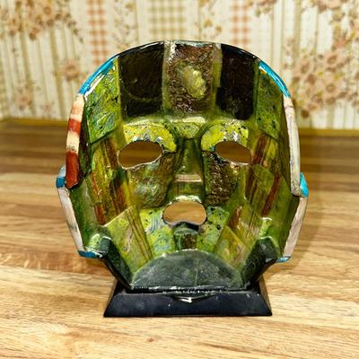 29 AZTEC MAYAN MASK SCULPTURE MULTICOLOR 6"