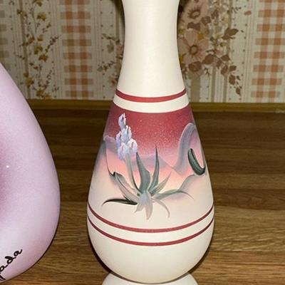 31 ART POTTERY VASES PILLOW SHAPE W/DREAM CATCHER & BUD VASE HAND PAINTED