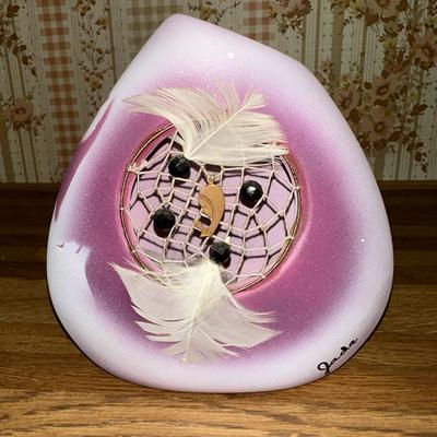 31 ART POTTERY VASES PILLOW SHAPE W/DREAM CATCHER & BUD VASE HAND PAINTED