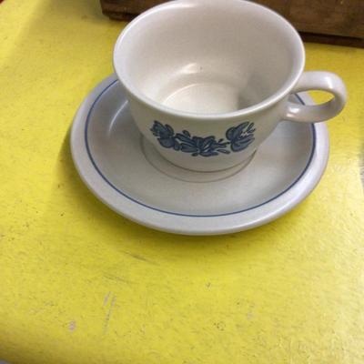 13 Pfaltzgraff Cups And Saucers and Wood Box