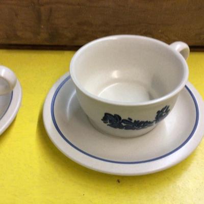 13 Pfaltzgraff Cups And Saucers and Wood Box