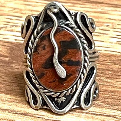 36 ARTISAN SILVER ADJUSTABLE AGATE RING NOT MARKED